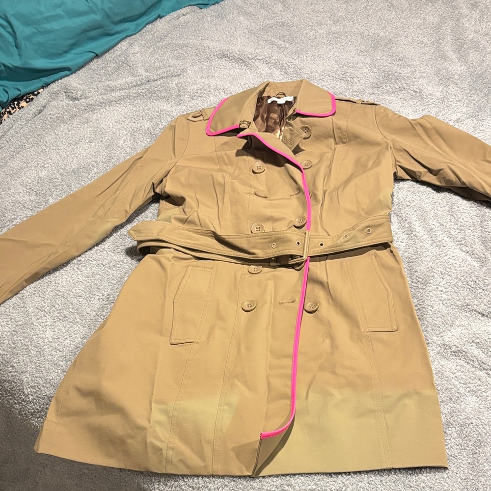 New York & Company Tan Trench Coat with Pink Accents